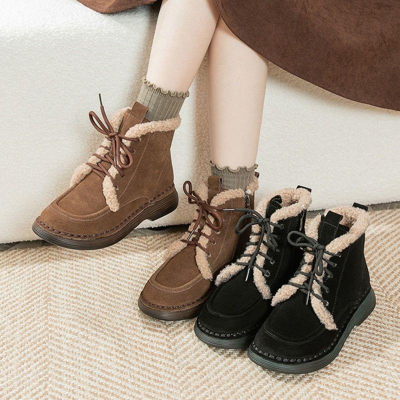 QX1215 Handmade Women's Casual Shoes - Suede Leather Ankle Boots