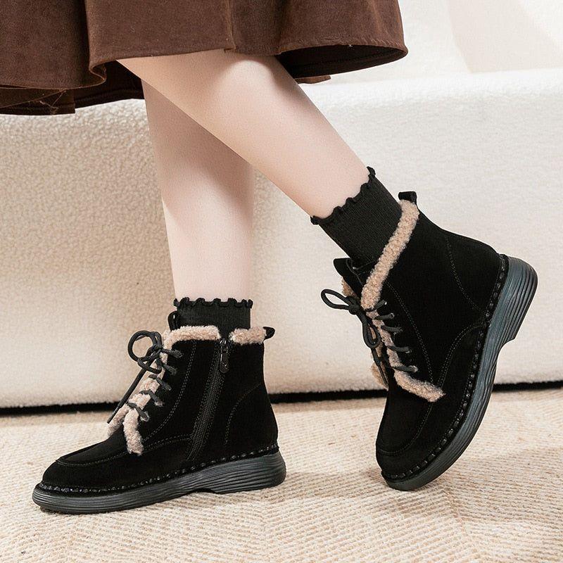 QX1215 Handmade Women's Casual Shoes - Suede Leather Ankle Boots