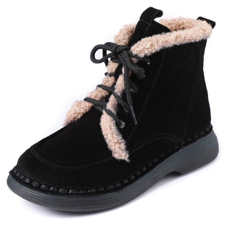 QX1215 Handmade Women's Casual Shoes - Suede Leather Ankle Boots