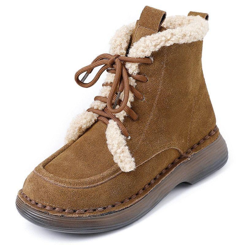 QX1215 Handmade Women's Casual Shoes - Suede Leather Ankle Boots