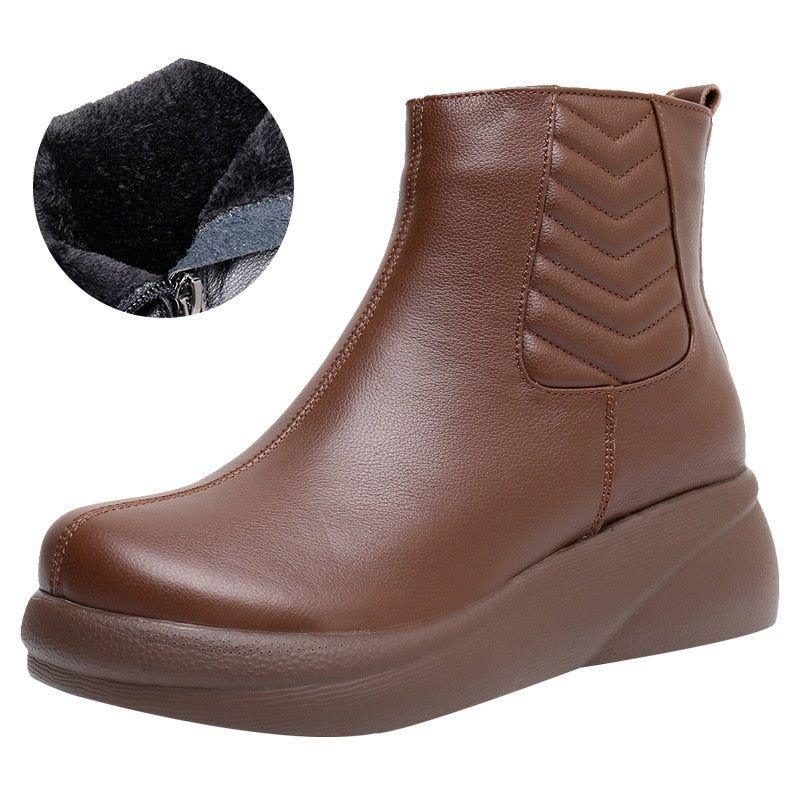 QX1222 Leather Platform Ankle Boots - Soft Women's Casual Shoes