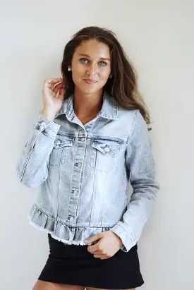 Raleigh Ruffled Raw Hem Denim Jacket