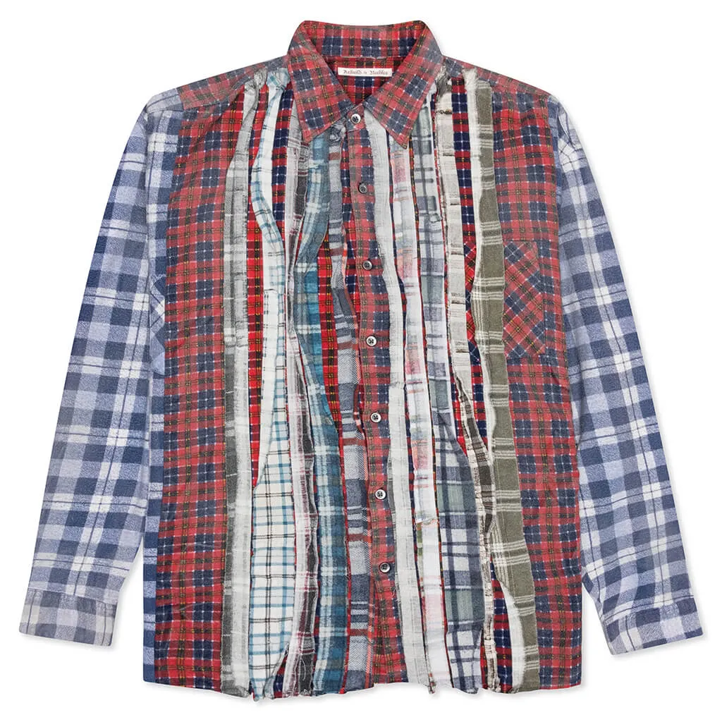 Rebuild by Flannel Shirt Ribbon Wide Shirt / Reflection - Red/Blue