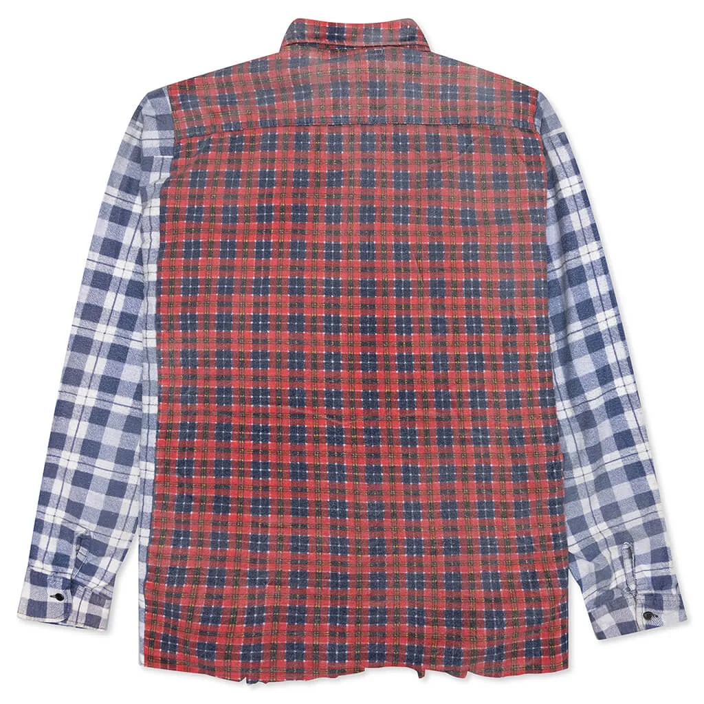 Rebuild by Flannel Shirt Ribbon Wide Shirt / Reflection - Red/Blue