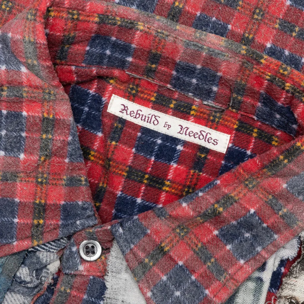 Rebuild by Flannel Shirt Ribbon Wide Shirt / Reflection - Red/Blue