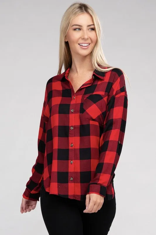 Red and Black Classic Plaid Flannel Shirt