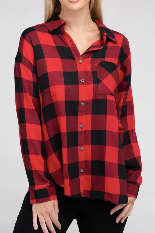 Red and Black Classic Plaid Flannel Shirt