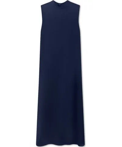 Roch Perel Women's Blue Navy Satin Turtleneck Dress