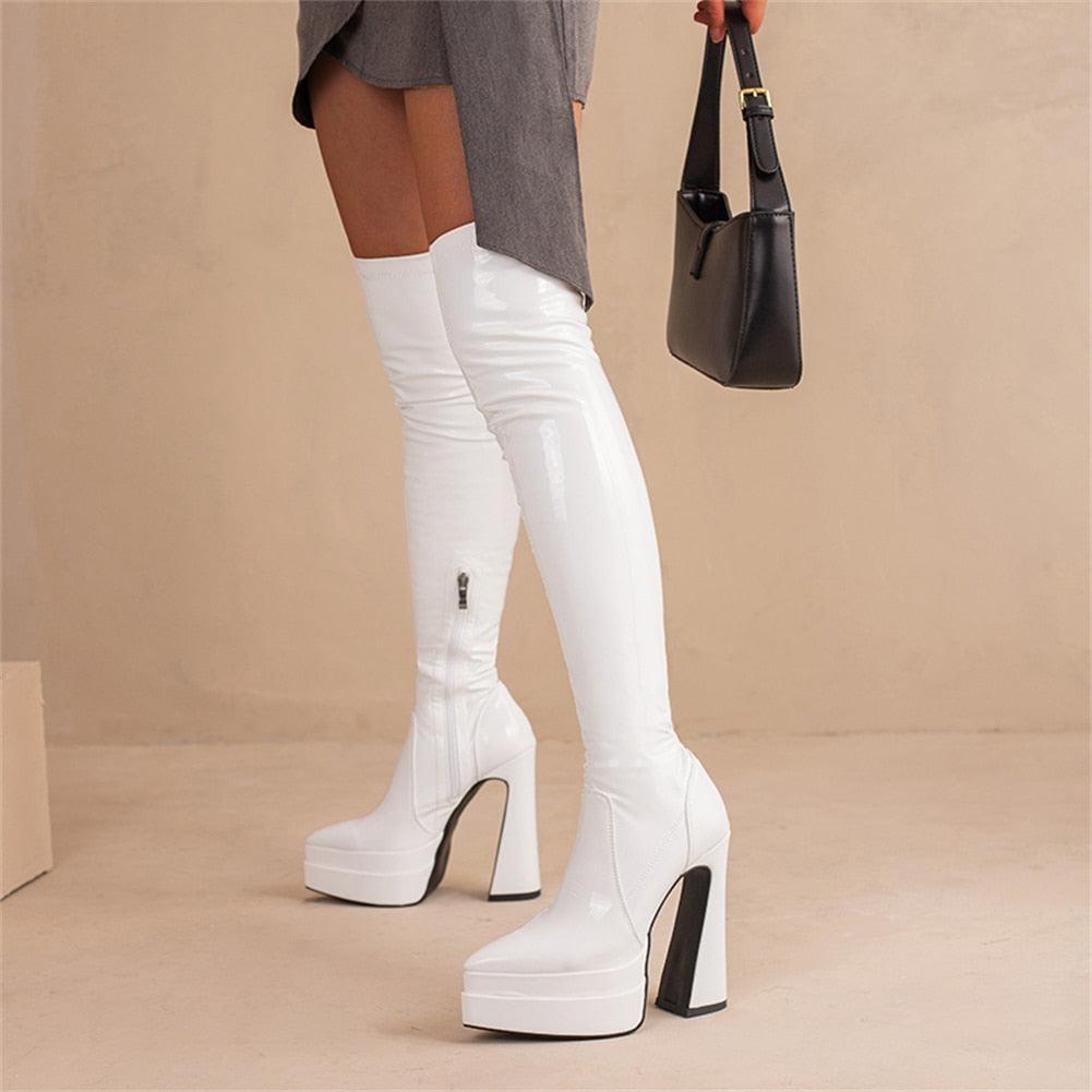 SaraIris Handmade Thigh High Pointed Toe Platform Boots - Sexy Over The Knee Boots for Winter Parties