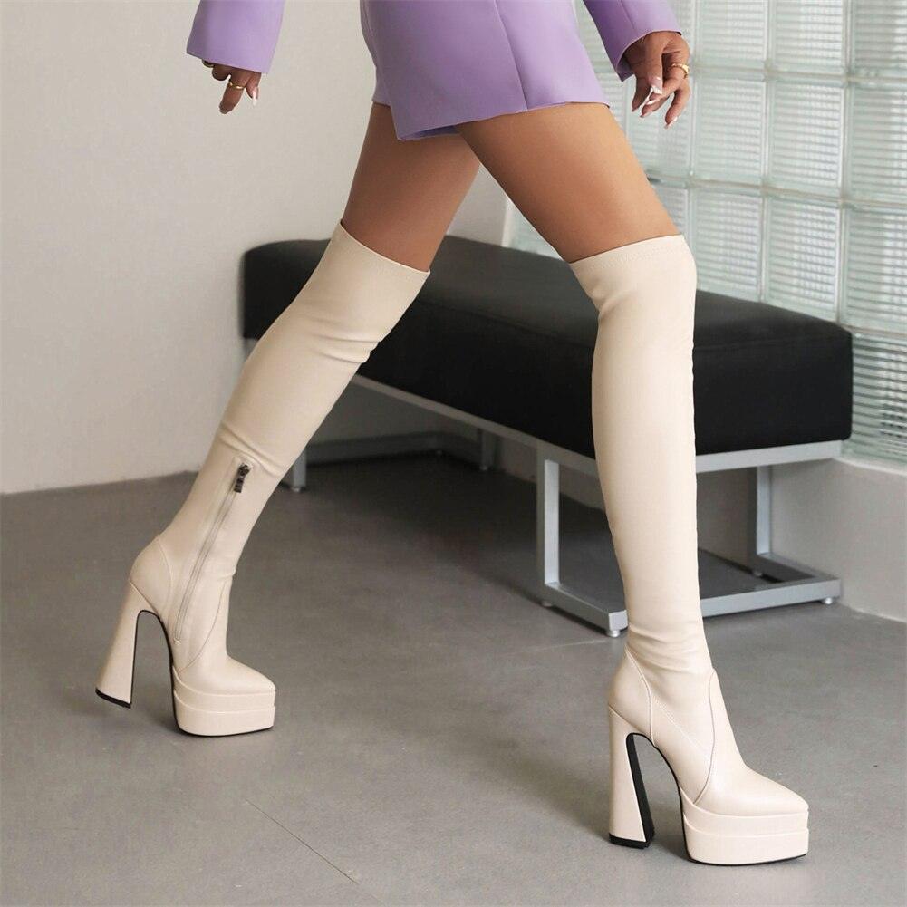 SaraIris Handmade Thigh High Pointed Toe Platform Boots - Sexy Over The Knee Boots for Winter Parties