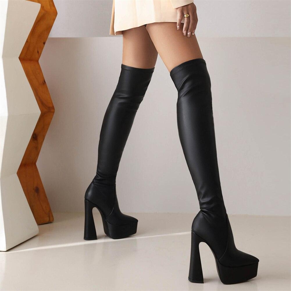 SaraIris Handmade Thigh High Pointed Toe Platform Boots - Sexy Over The Knee Boots for Winter Parties