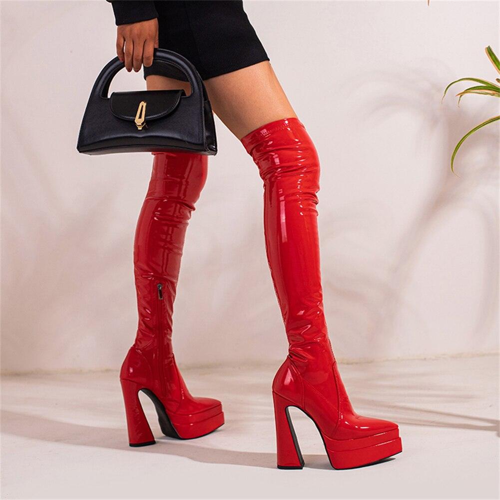 SaraIris Handmade Thigh High Pointed Toe Platform Boots - Sexy Over The Knee Boots for Winter Parties