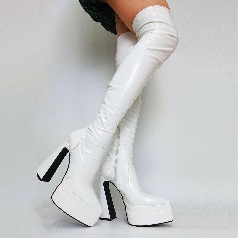 SaraIris Handmade Thigh High Pointed Toe Platform Boots - Sexy Over The Knee Boots for Winter Parties