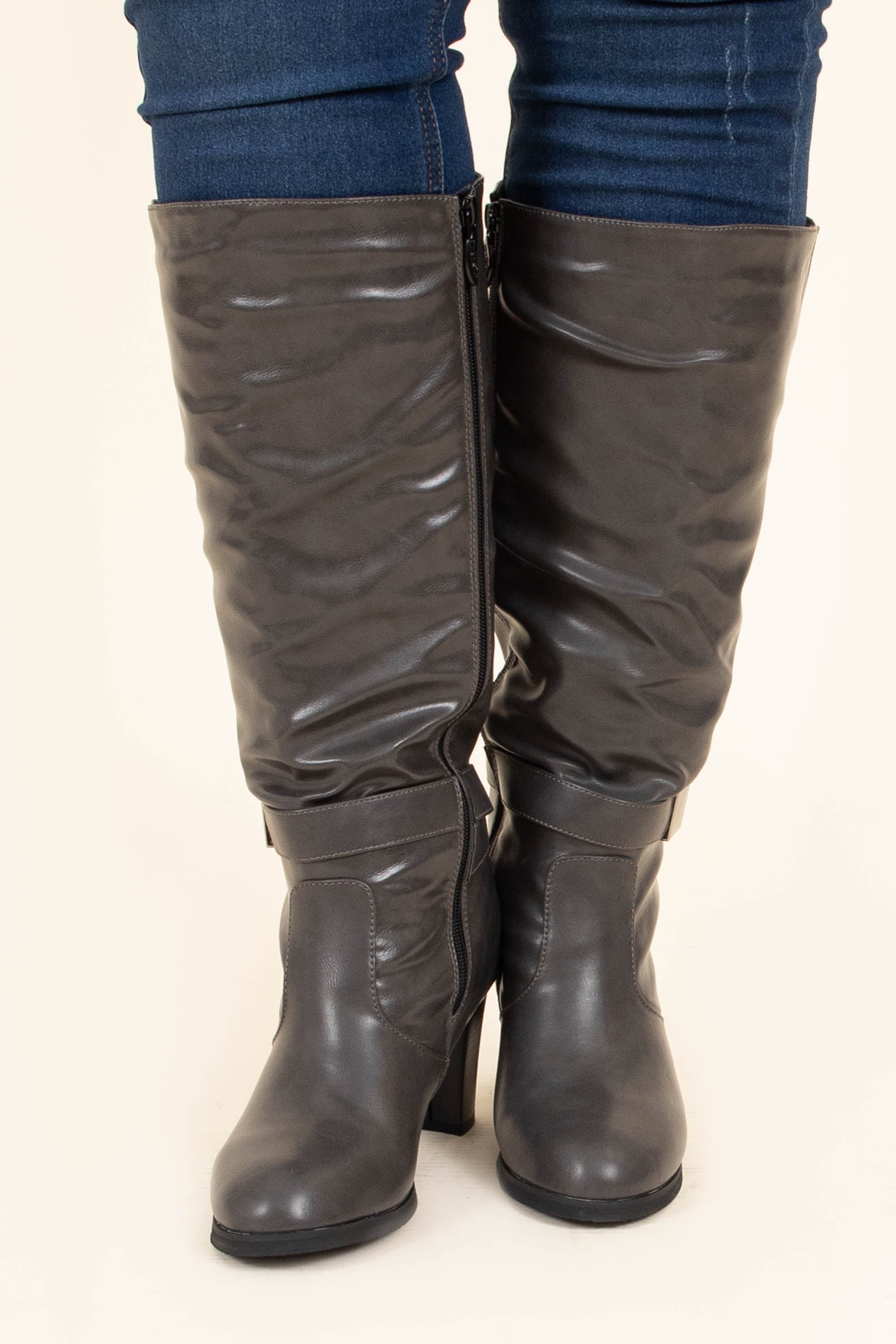 Set It Off Wide Calf Boots, Charcoal