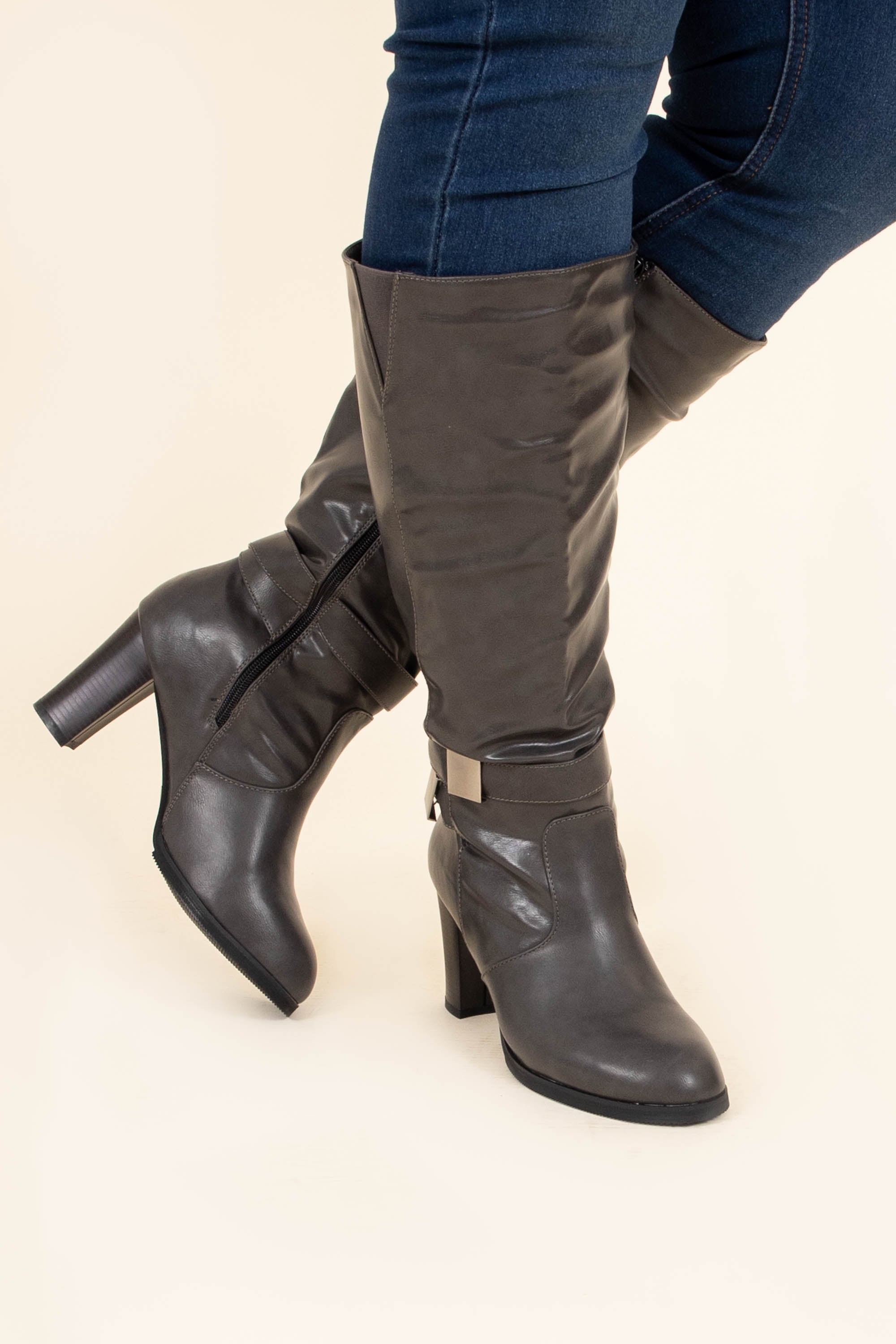 Set It Off Wide Calf Boots, Charcoal