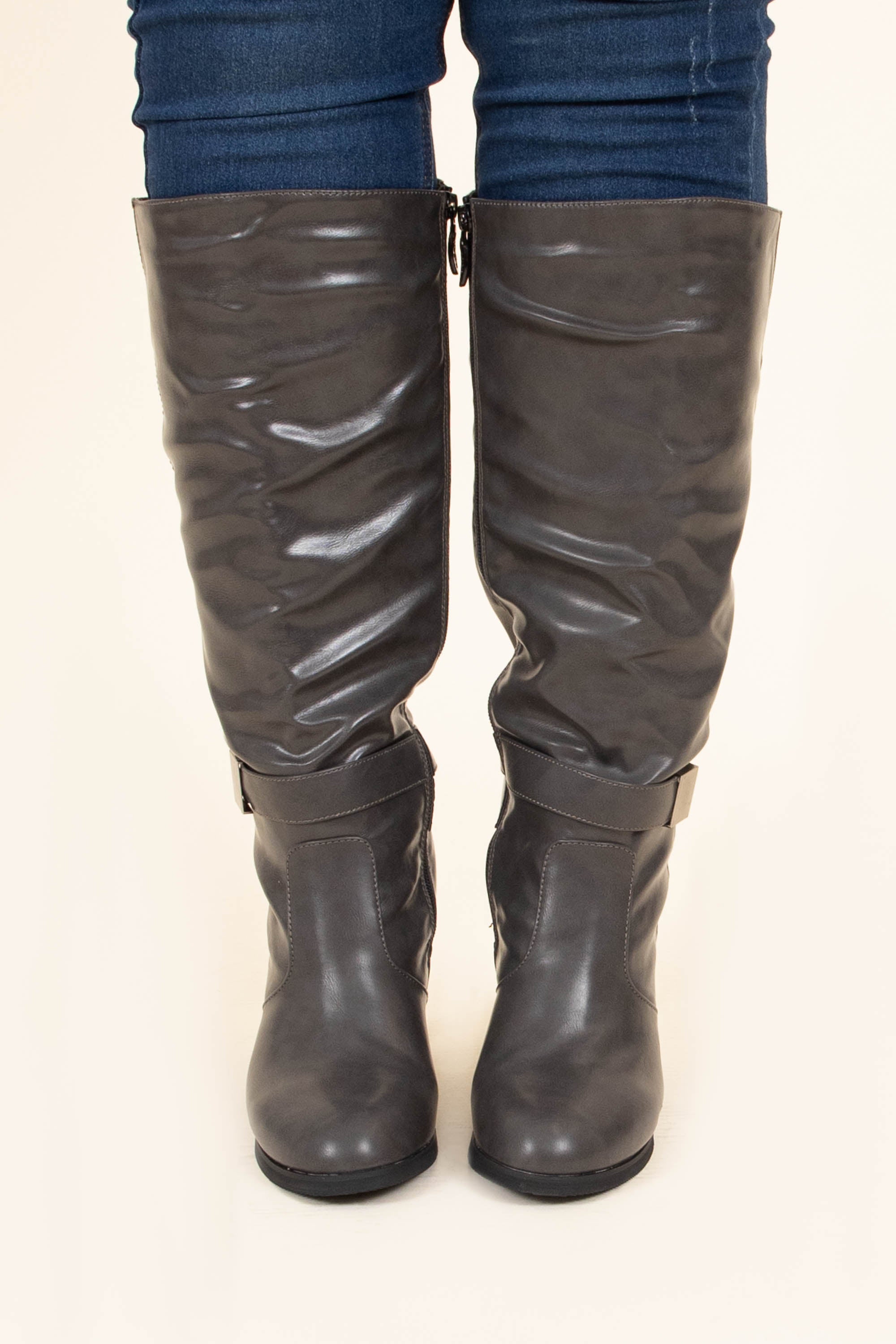 Set It Off Wide Calf Boots, Charcoal