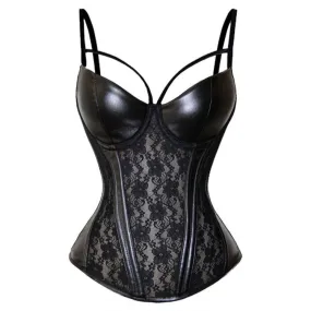 Sexy Gothic Mesh Floral Lace Up Back Vintage PU Black Corset Lingerie Top Waist Trainer Body Shaper