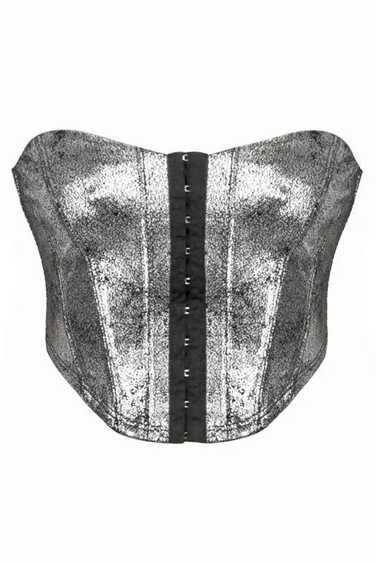 Sleeveless Metallic Corset Crop Top