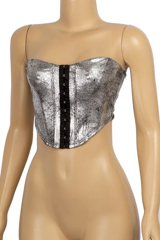 Sleeveless Metallic Corset Crop Top