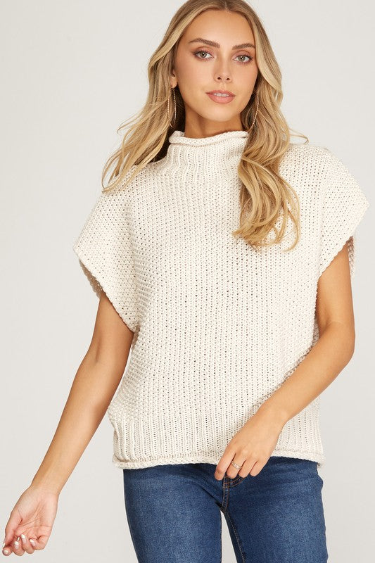 Sleeveless Mock Neck Knit Sweater