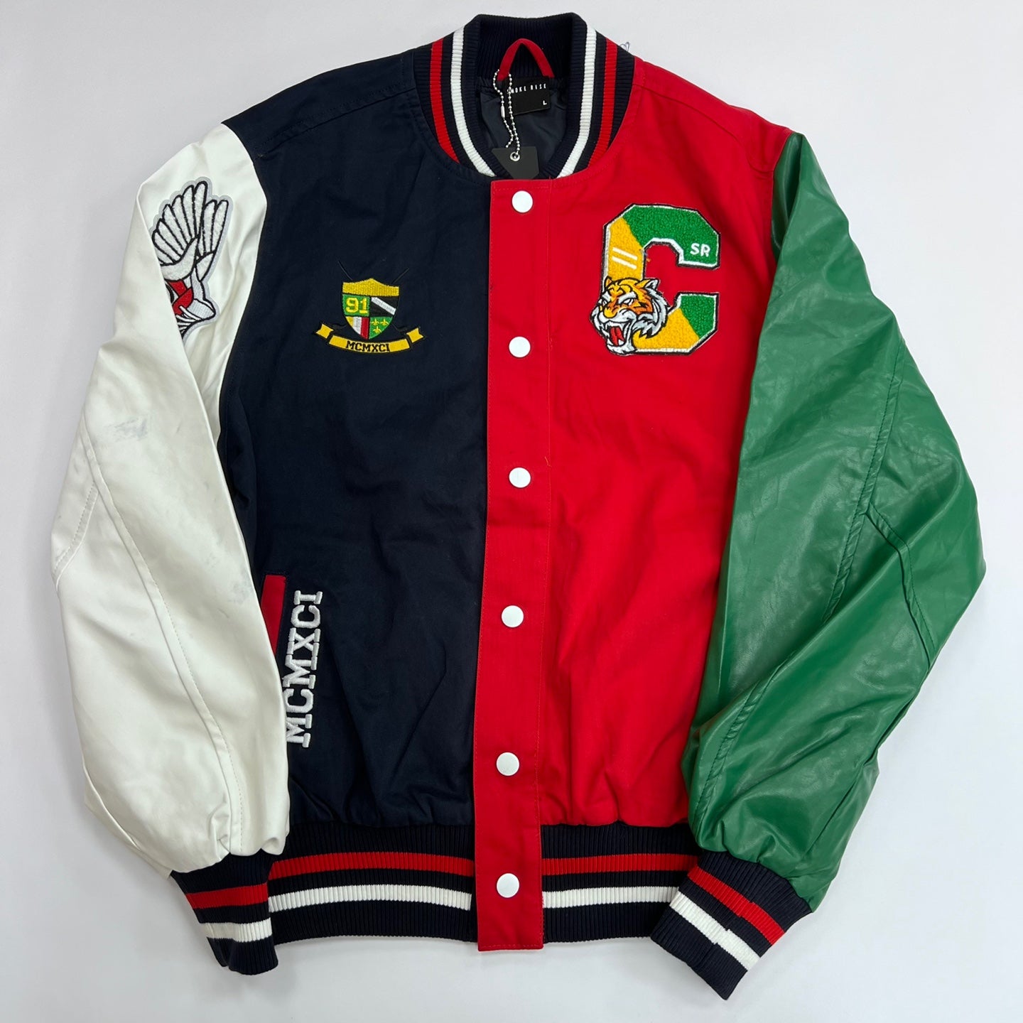 SMOKE RISE Twill Varsity Jacket - Red/Green/Navy