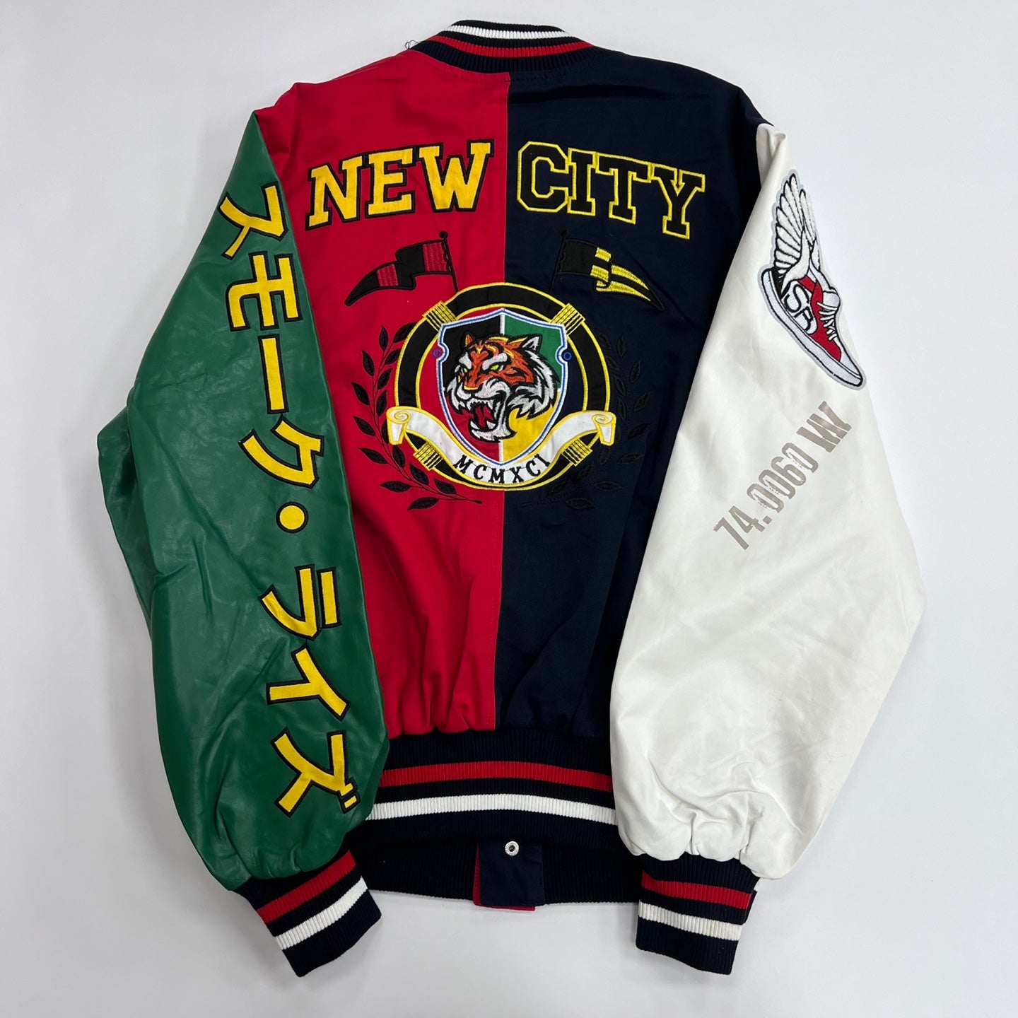 SMOKE RISE Twill Varsity Jacket - Red/Green/Navy