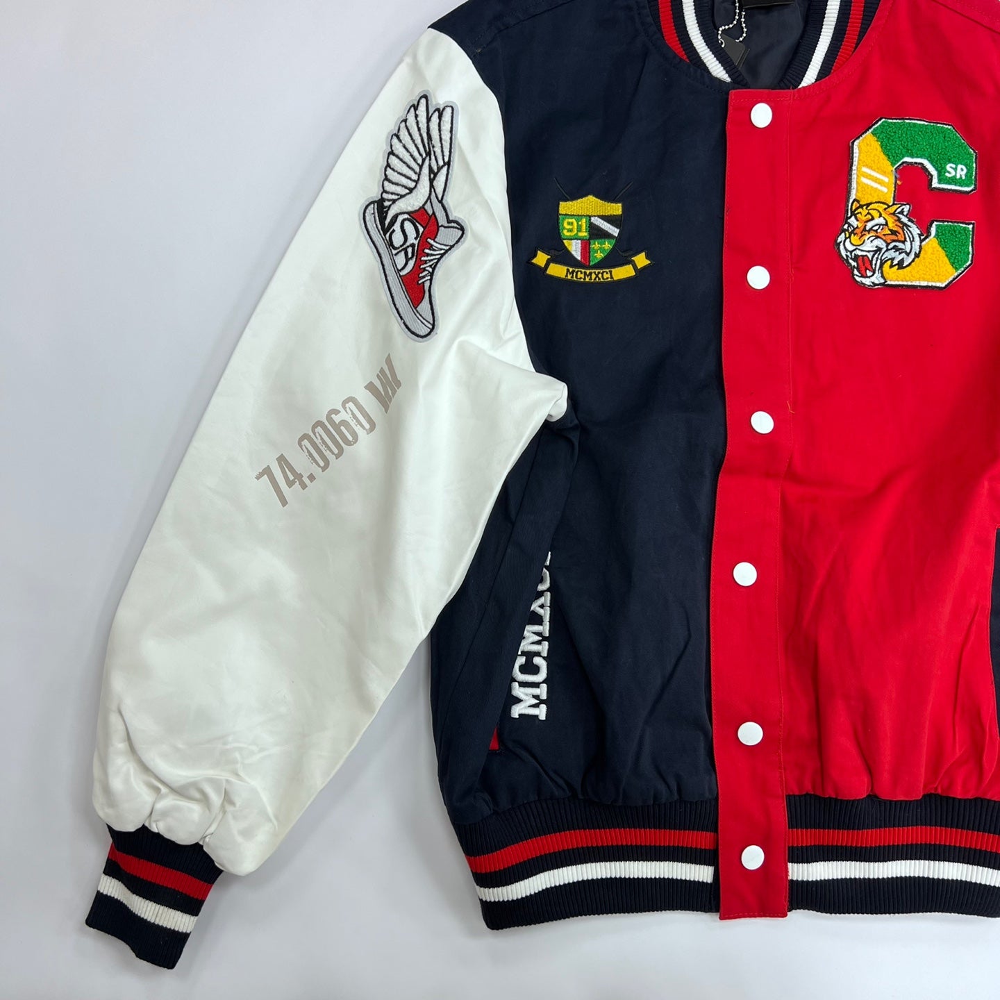 SMOKE RISE Twill Varsity Jacket - Red/Green/Navy