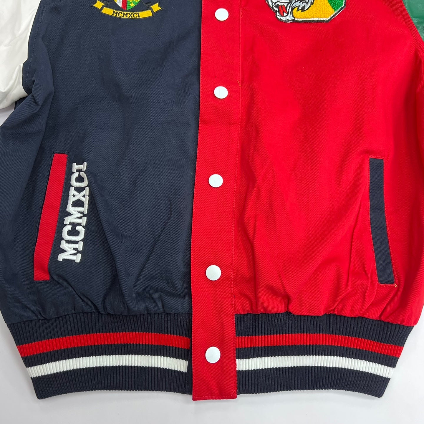 SMOKE RISE Twill Varsity Jacket - Red/Green/Navy