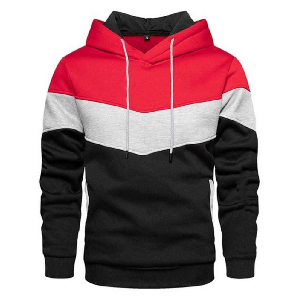 Stay Warm and Edgy with Our Block Patchwork Hooded Long Sleeve Pullover Hoodie Sweatshirt