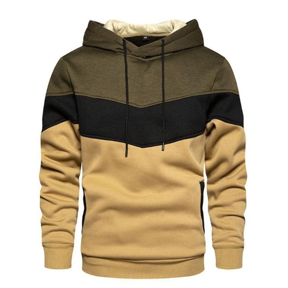 Stay Warm and Edgy with Our Block Patchwork Hooded Long Sleeve Pullover Hoodie Sweatshirt