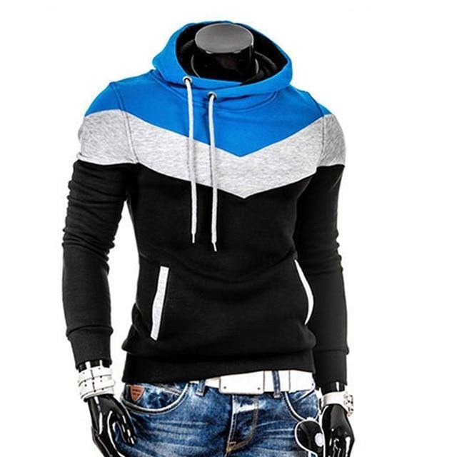 Stay Warm and Edgy with Our Block Patchwork Hooded Long Sleeve Pullover Hoodie Sweatshirt