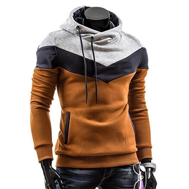 Stay Warm and Edgy with Our Block Patchwork Hooded Long Sleeve Pullover Hoodie Sweatshirt