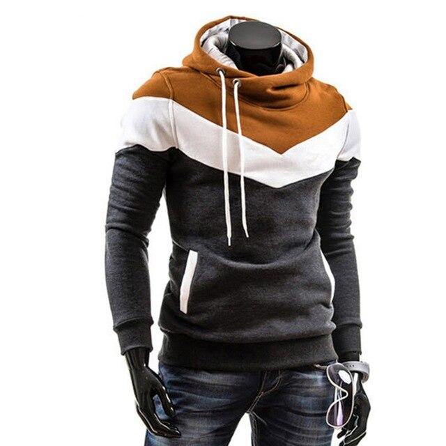 Stay Warm and Edgy with Our Block Patchwork Hooded Long Sleeve Pullover Hoodie Sweatshirt