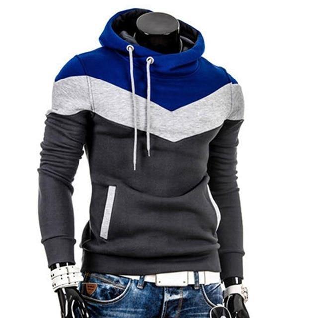 Stay Warm and Edgy with Our Block Patchwork Hooded Long Sleeve Pullover Hoodie Sweatshirt