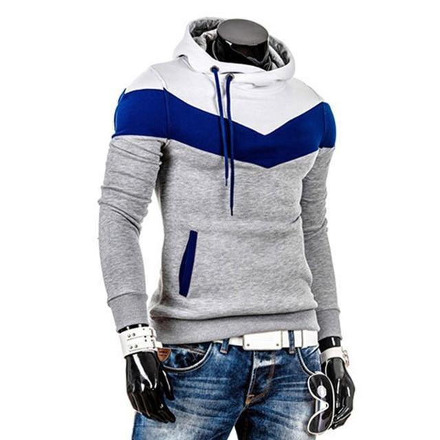 Stay Warm and Edgy with Our Block Patchwork Hooded Long Sleeve Pullover Hoodie Sweatshirt