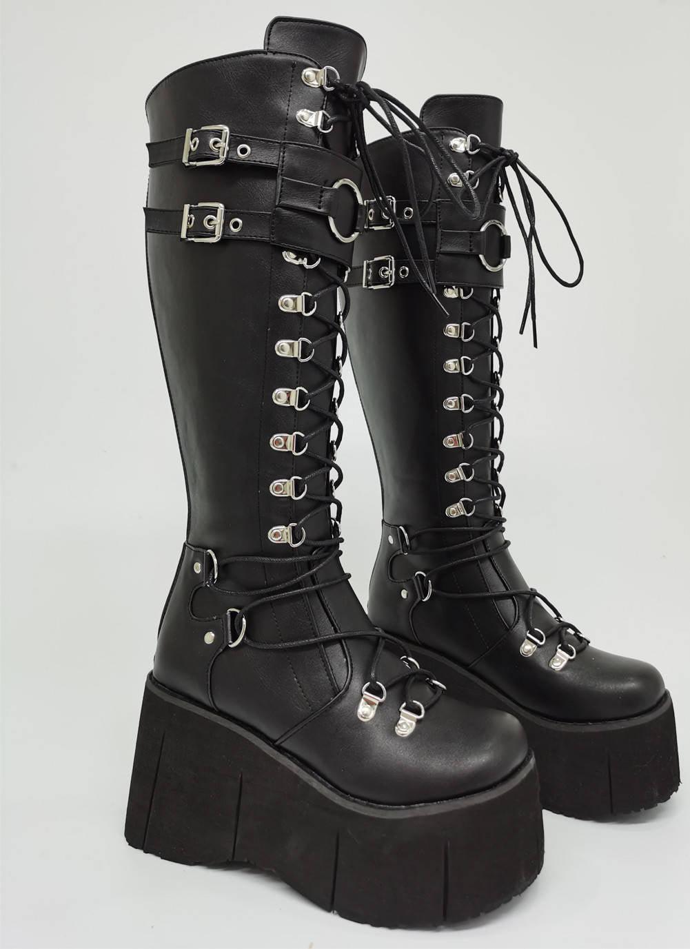 Strap Platform Wedges Boots