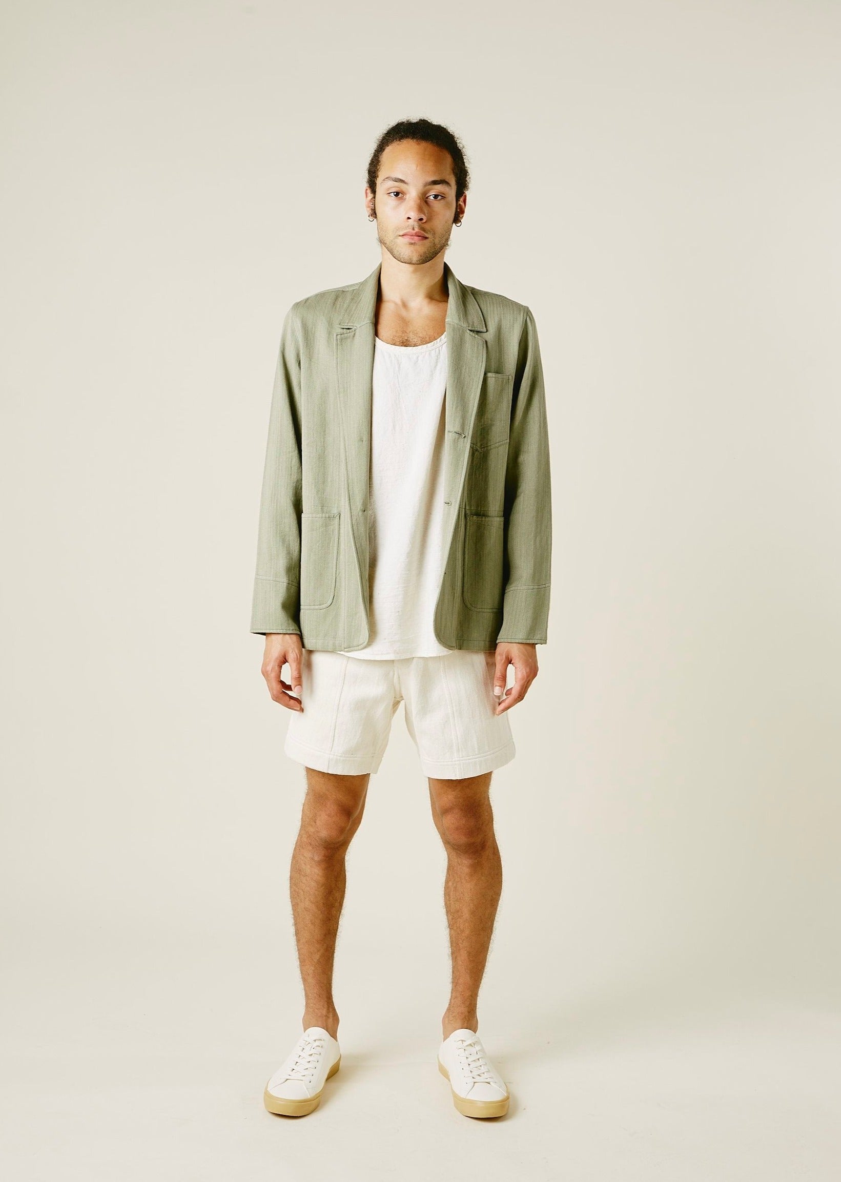 STUDY BLAZER Od Green Military Herringbone