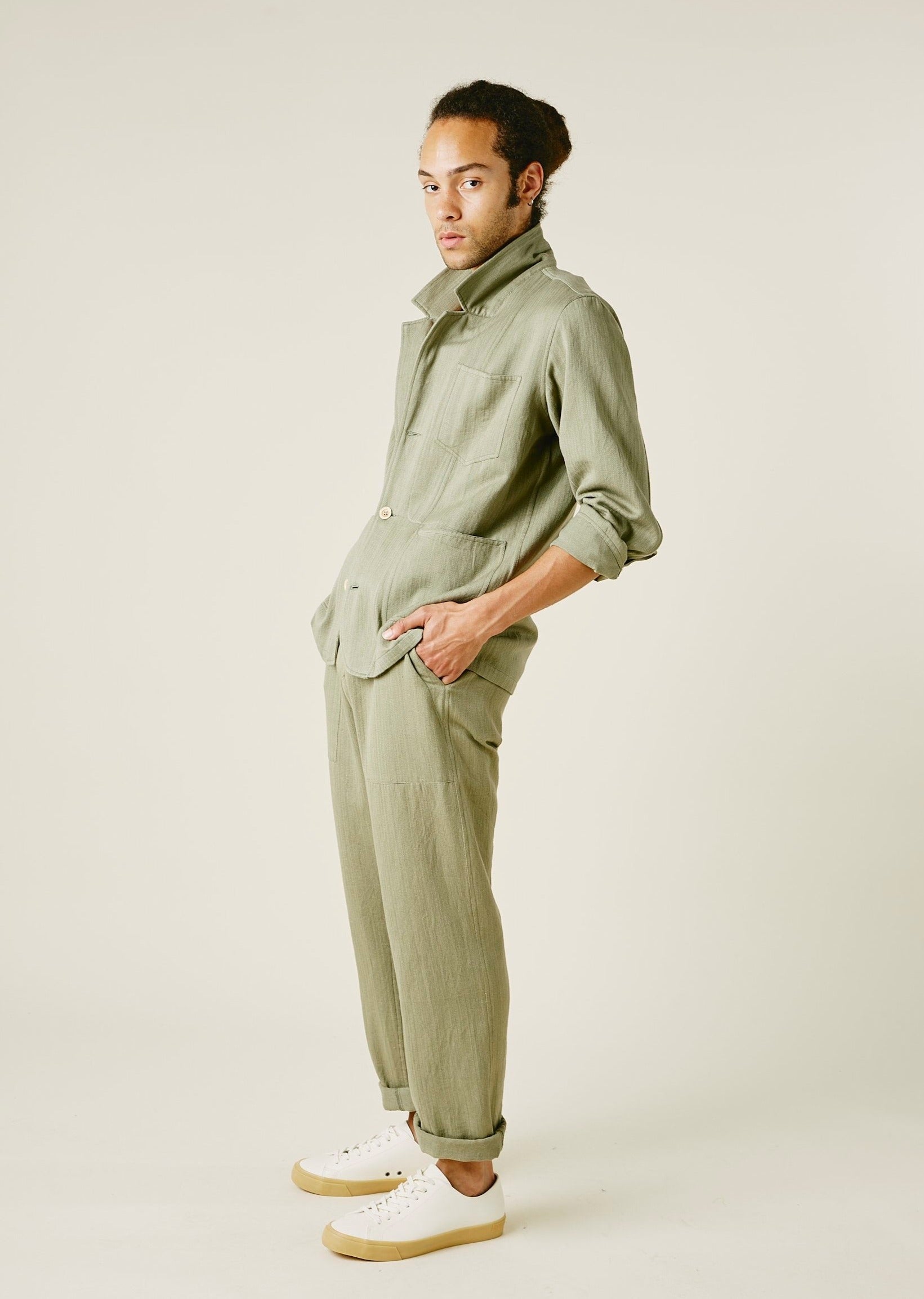 STUDY BLAZER Od Green Military Herringbone