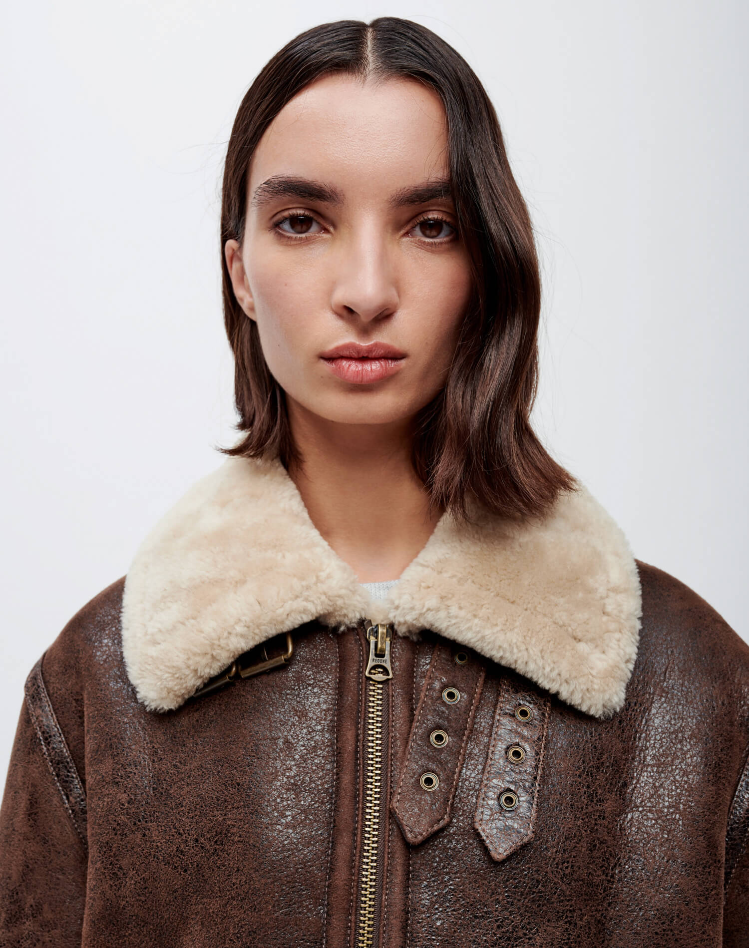 Suede Shearling Aviator Jacket - Brown