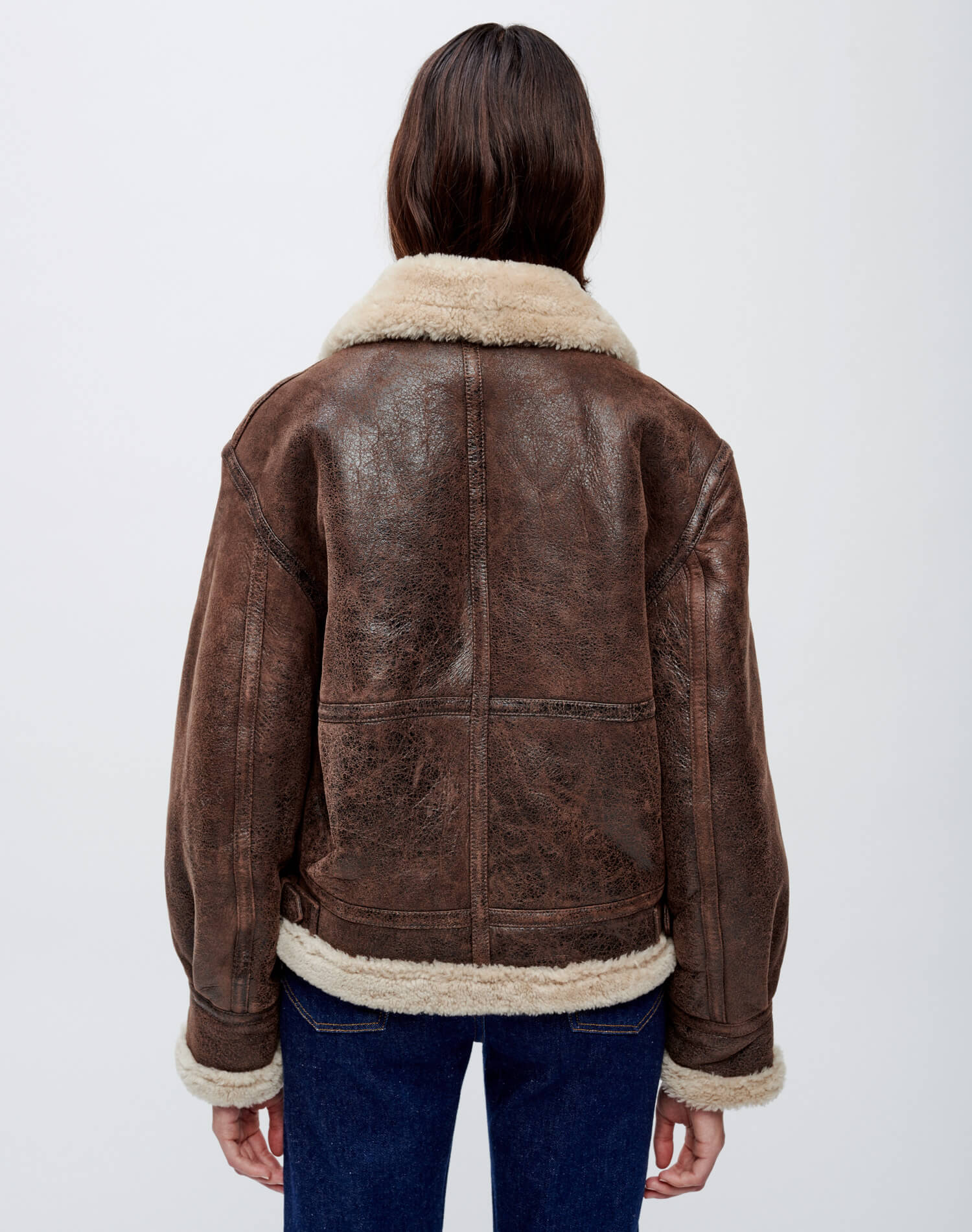 Suede Shearling Aviator Jacket - Brown