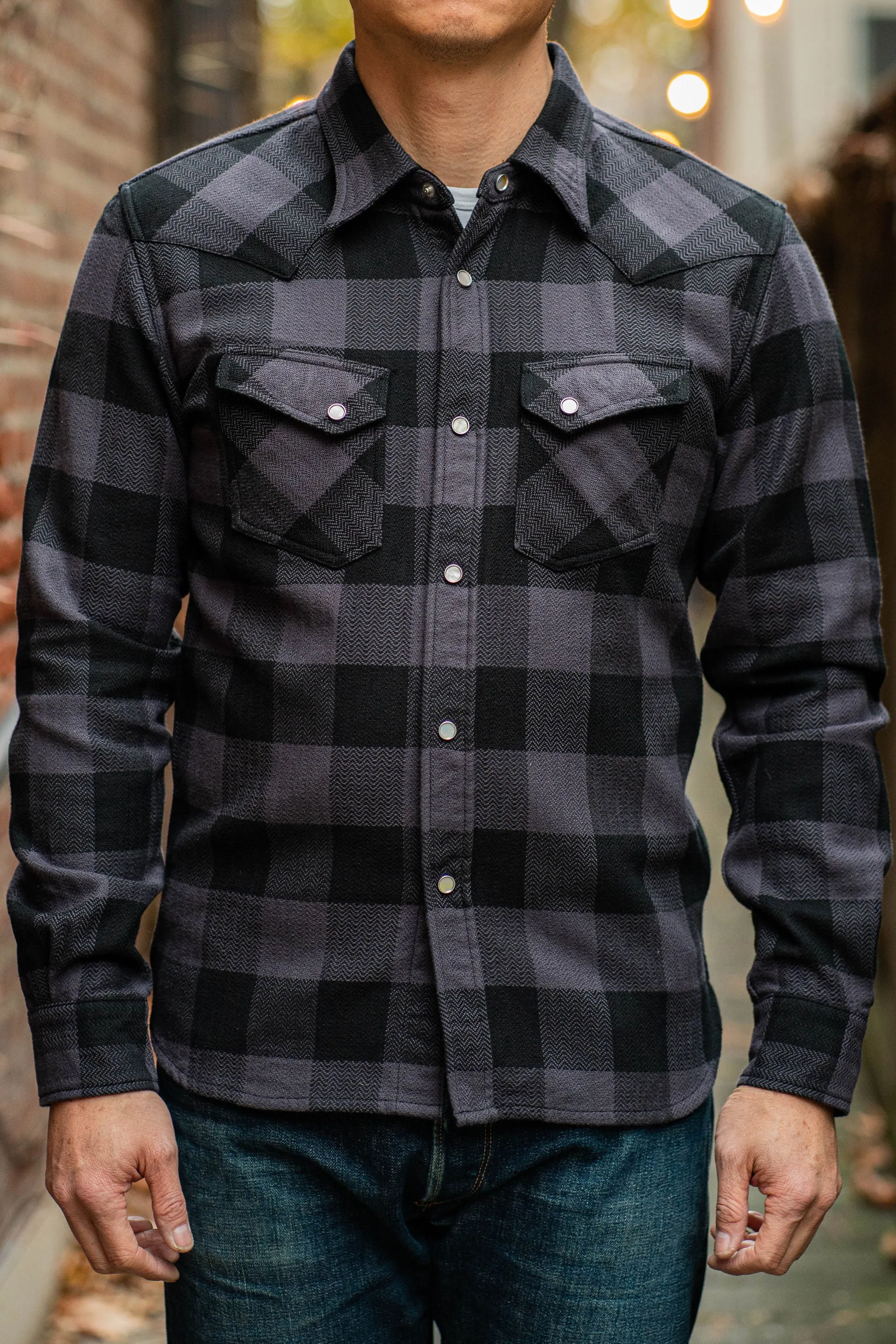 The Flat Head SNW-101L Block Check Western Flannel Shirt - Grey/Black