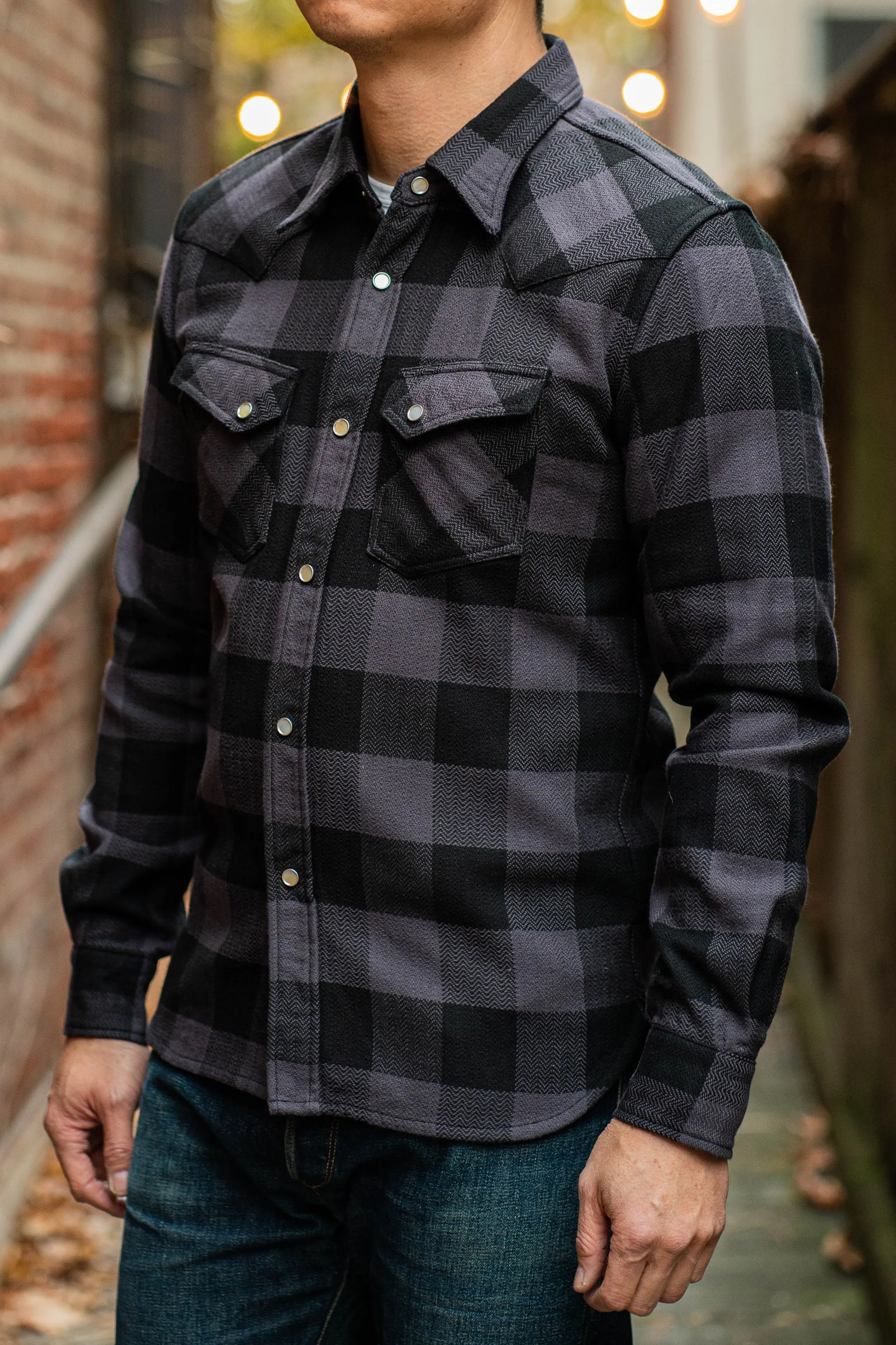 The Flat Head SNW-101L Block Check Western Flannel Shirt - Grey/Black