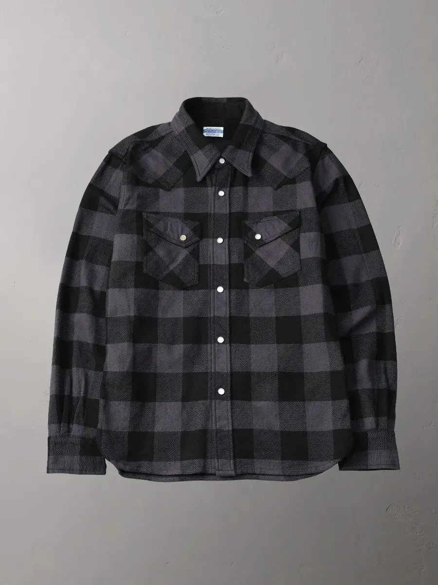 The Flat Head SNW-101L Block Check Western Flannel Shirt - Grey/Black