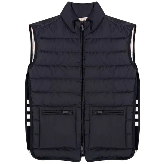 Thom Browne Ultra Light Nylon Tech Funnel Neck Down Vest Navy