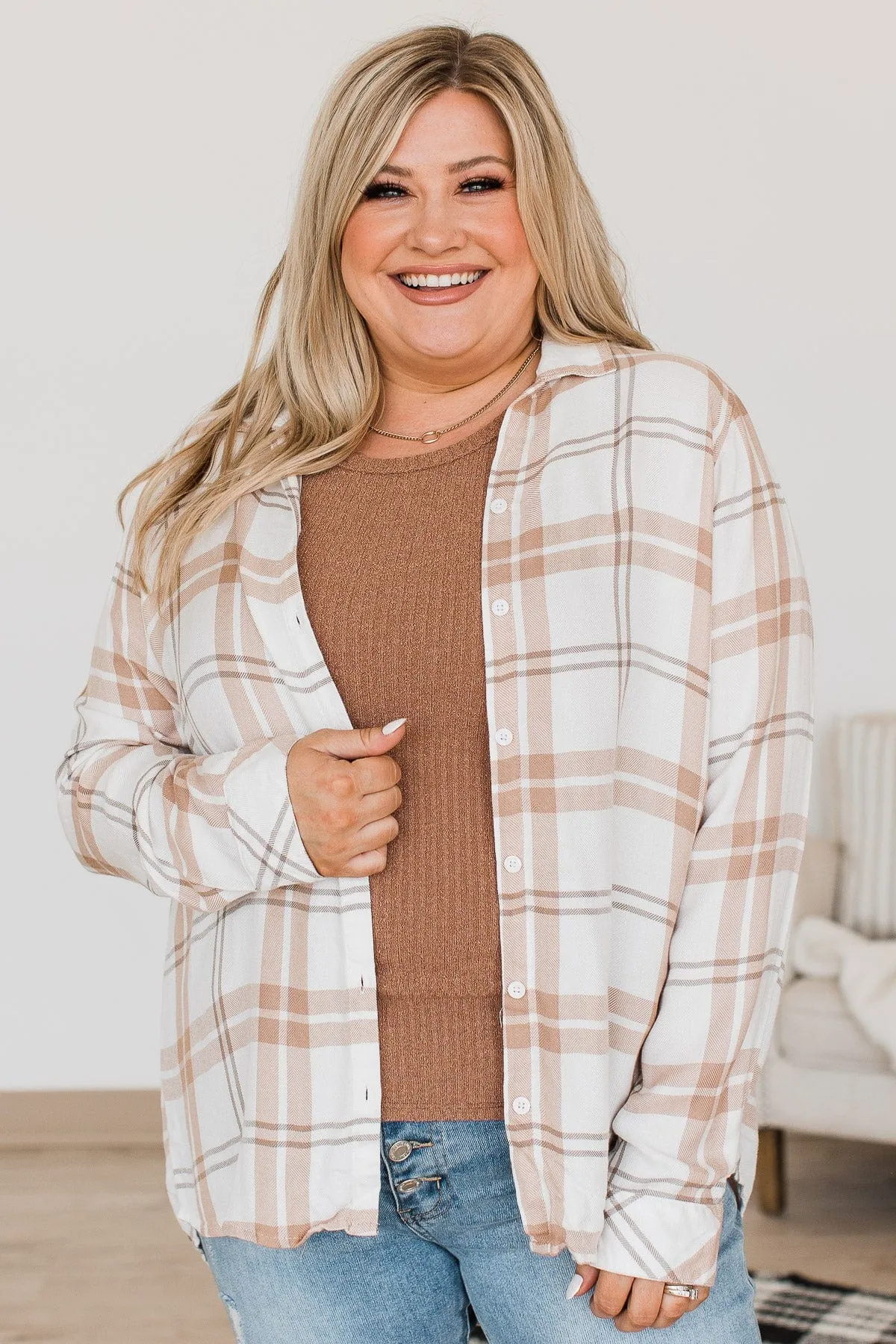 Thread & Supply Can't Stop Me Now Plaid Top- Ivory & Beige