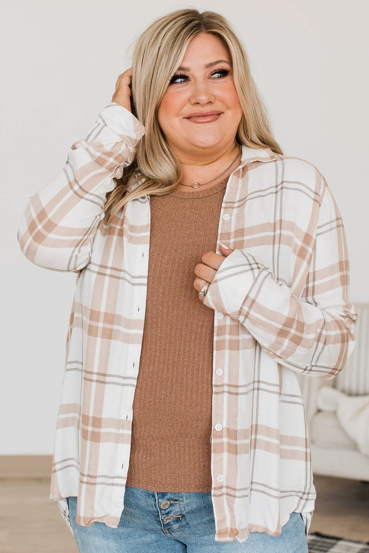 Thread & Supply Can't Stop Me Now Plaid Top- Ivory & Beige