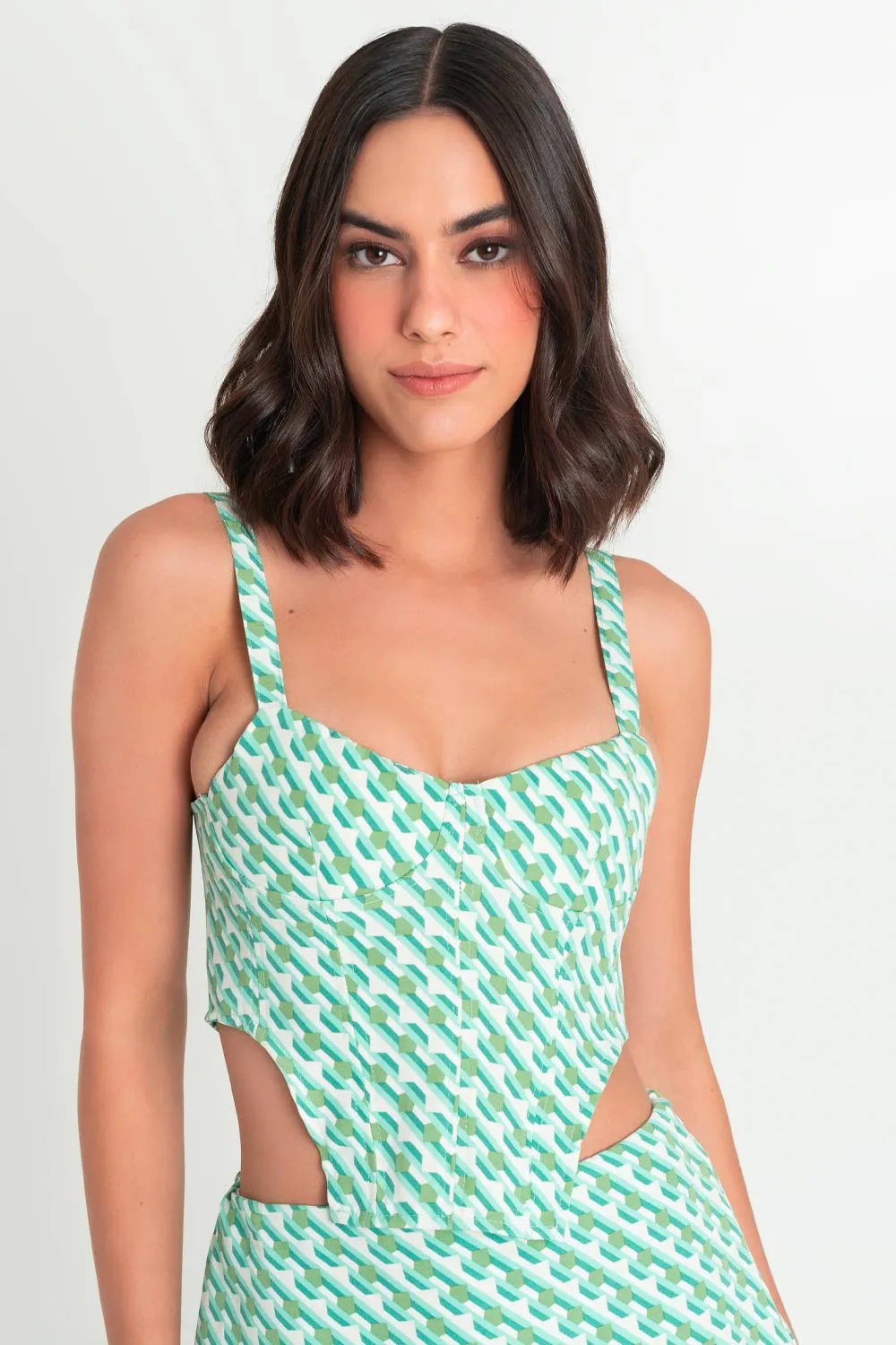 Top corset estampado cut outs laterales