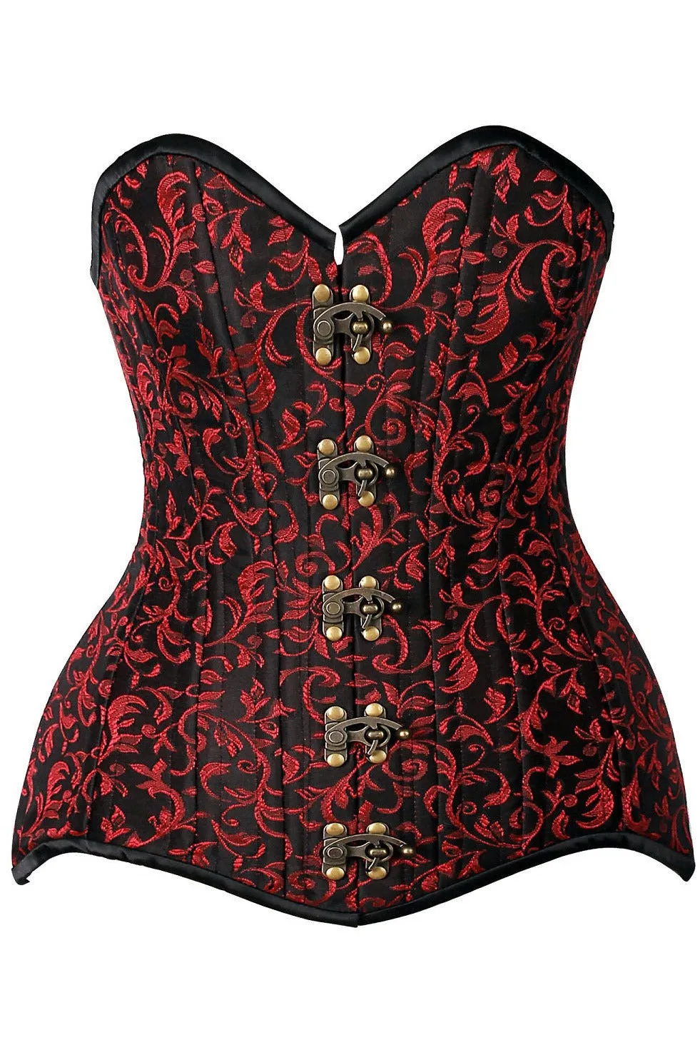 Top Drawer CURVY Black/Red Brocade Double Steel Boned Overbust Corset