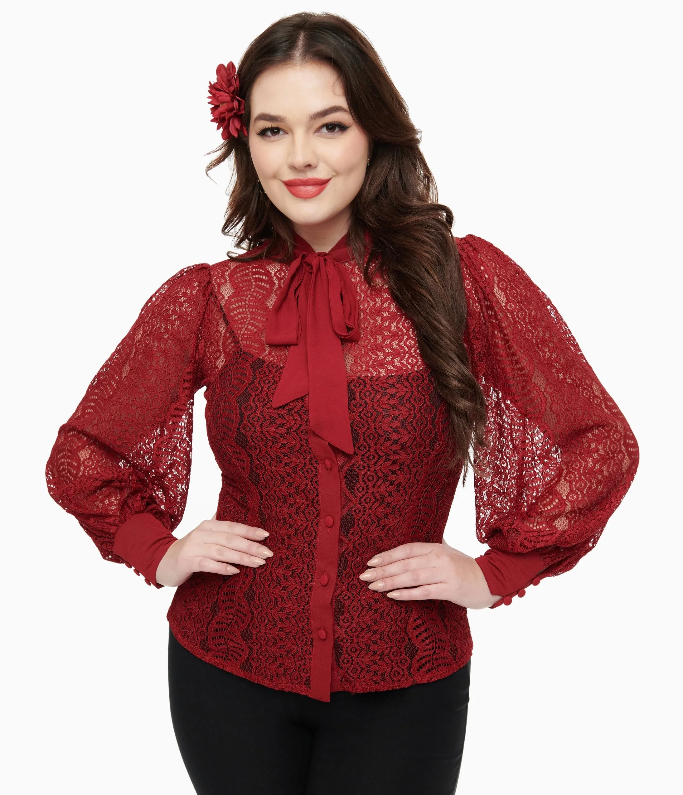 Unique Vintage 1940s Burgundy Lace Gwen Blouse