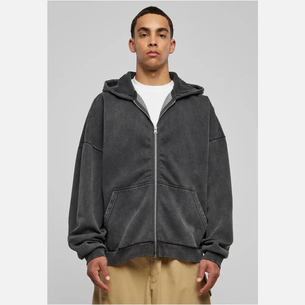 Urban Classics - Men's Heavy Stone Washed 90s Zip Hoodie